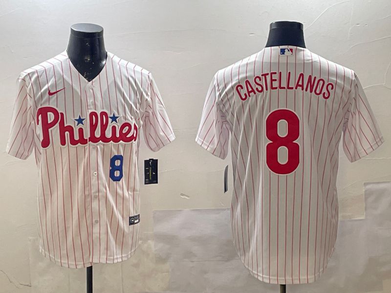 Men Philadelphia Phillies #8 Castellanos White stripe Game 2025 Nike MLB Jersey style 2